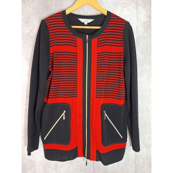 EXCLUSIVELY MISOOK Red Knit Full Zip Cardigan Sz M Quiet Luxury Classic Career - Picture 1 of 9